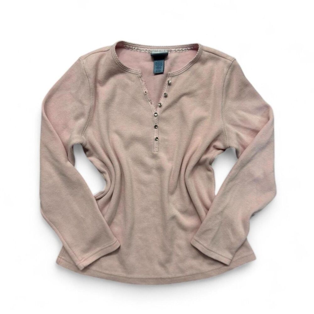 Y2K Classic Elements Women's Baby Pink Gemstone Henley Sweater